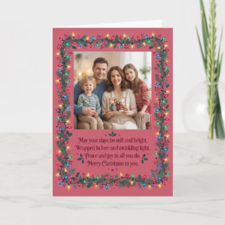 Blush Pink Christmas Lights Photo Modern Christmas Card