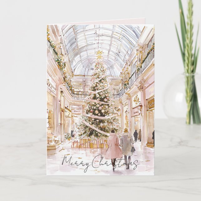 Blush Pink Christmas Tree Window Card (Front)