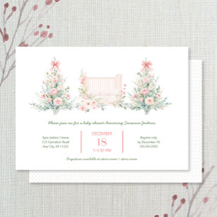 Blush Pink Christmas Trees with crib Baby Shower Invitation