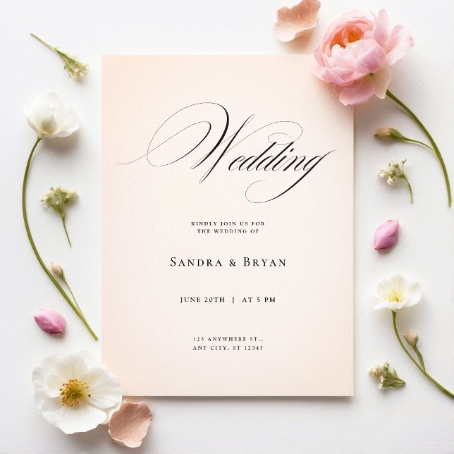 Blush Pink Classic Calligraphy Elegant Wedding Invitation (Creator Uploaded)