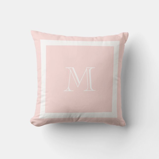 Blush Pink Classic Monogram Throw Pillow (Front)