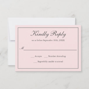 Blush Pink Classic Simple Elegant Wedding RSVP Card