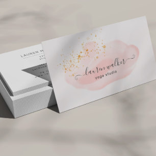 Blush Pink Cloud Gold Speckles Yoga Studio Business Card