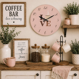 Blush Pink Coffee Love Romantic  Large Clock