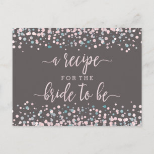Blush Pink Confetti Bridal Shower Recipe Card