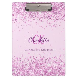 Blush pink confetti monogram name clipboard