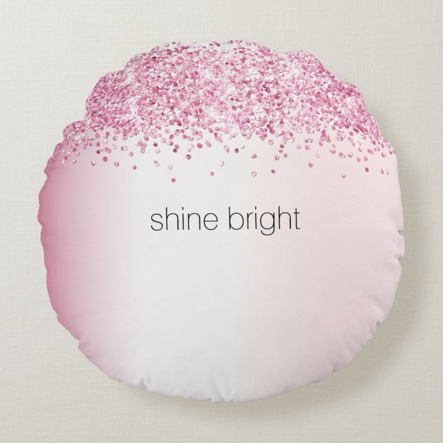 Blush Pink Confetti Sparkle Ceramic  Round Pillow (Front)
