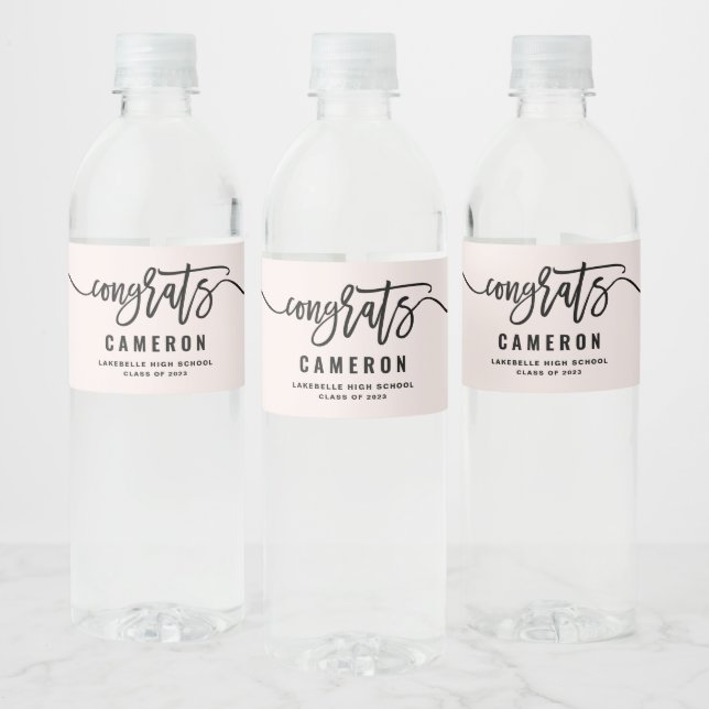 Blush Pink Congrats Calligraphy Graduation Water Bottle Label (Bottles)