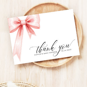 Blush Pink Coquette Bow Modern Baby Shower Thank You Card
