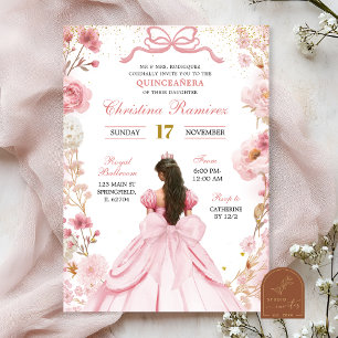 Blush Pink Coquette Bow Princess Quinceanera Invitation