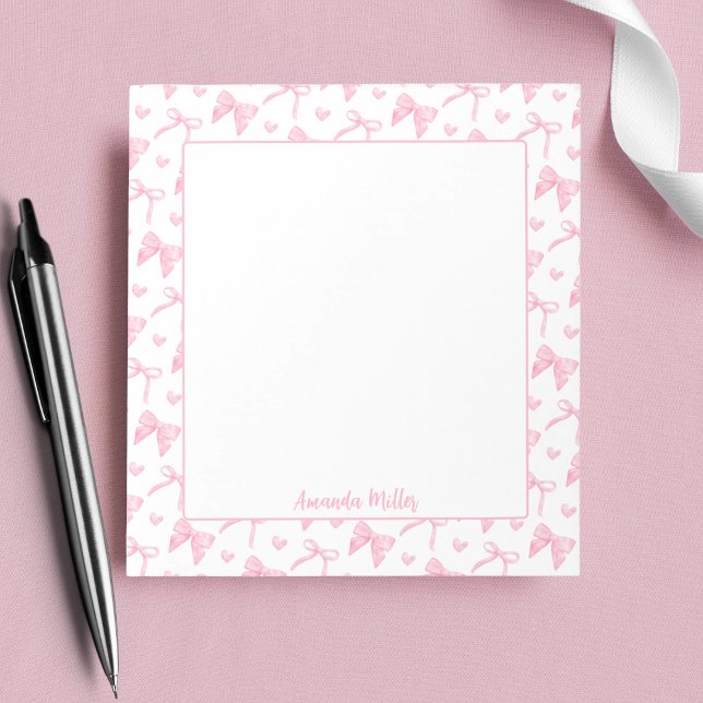Blush Pink Coquette Bows Hearts Personalized Name Notepad (Creator Uploaded)