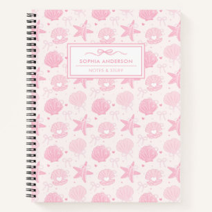 Blush Pink Coquette Pearl Bow & Coastal Custom Notebook