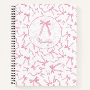 Blush pink coquette ribbon pattern personalized notebook