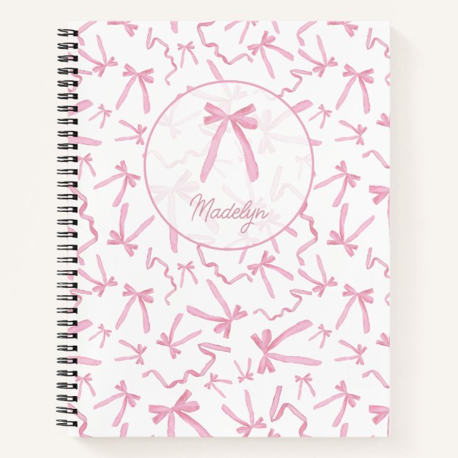 Blush pink coquette ribbon pattern personalized notebook (Front)