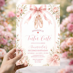 Blush Pink Coquette Tutu Cute Girl 2nd Birthday Invitation