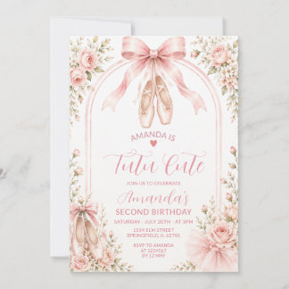 Blush Pink Coquette Tutu Cute Girl 2nd Birthday Invitation
