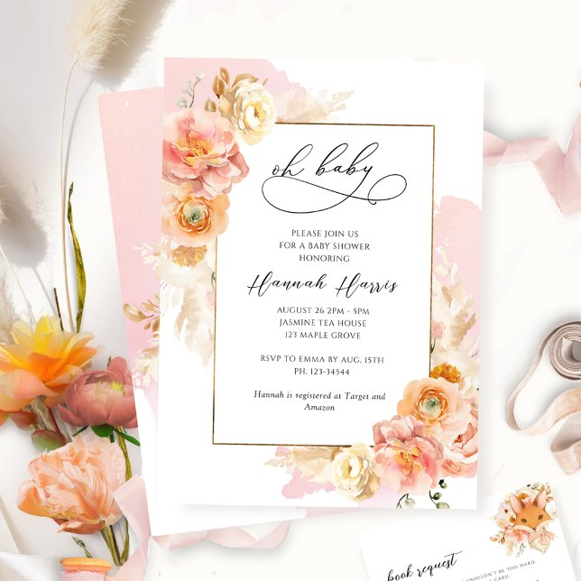 Blush Pink Coral and Peach Floral Girl Baby Shower Invitation (Creator Uploaded)
