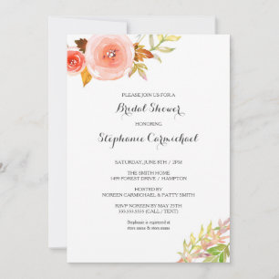 Blush pink coral Floral Bridal Shower 3605b Invitation