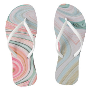blush pink coral mint green marble swirls rainbow flip flops