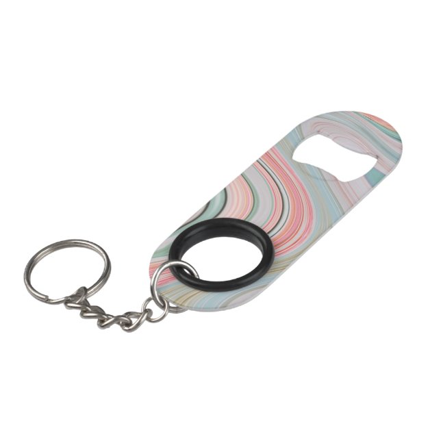 blush pink coral mint green marble swirls rainbow keychain bottle opener (Front Angled)