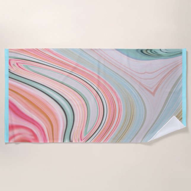 blush pink coral mint green rainbow marble swirls beach towel (Front)