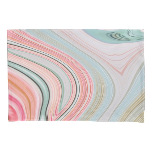 blush pink coral mint green rainbow marble swirls pillowcase (Front-Left)