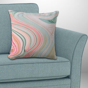 blush pink coral mint green rainbow marble swirls throw pillow