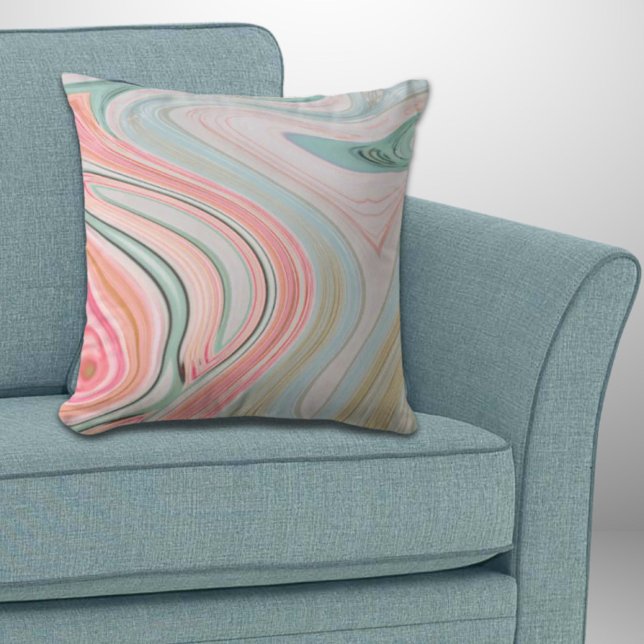 blush pink coral mint green rainbow marble swirls throw pillow (blush pink coral mint green rainbow marble swirls throw pillow)