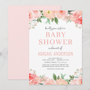 Blush Pink Coral Watercolor Baby Shower Invitation
