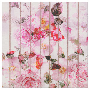 Blush pink coral watercolor floral modern stripes. fabric