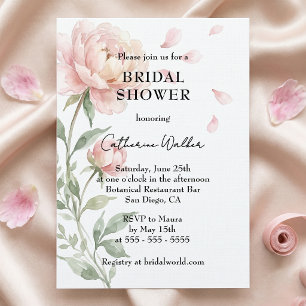 Blush Pink Coral Watercolor Peony Bridal Shower Invitation