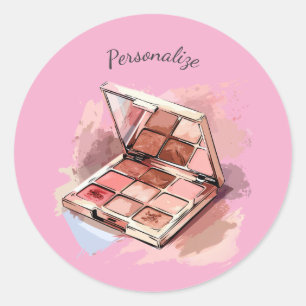 Blush Pink Cosmetic Makeup Palette Personalized Classic Round Sticker