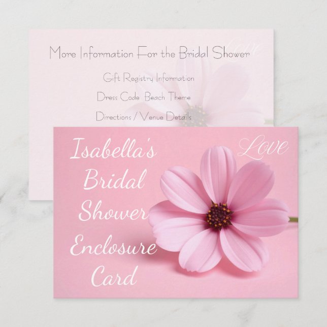 Blush Pink Cosmos Floral Script Bridal Shower  Enclosure Card (Front/Back)