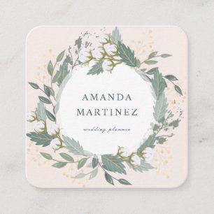 Blush Pink Cotton Wreath Square Business Card
