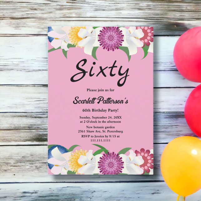 Blush Pink Country Modern Floral 60th Birthday Invitation (Creator Uploaded)