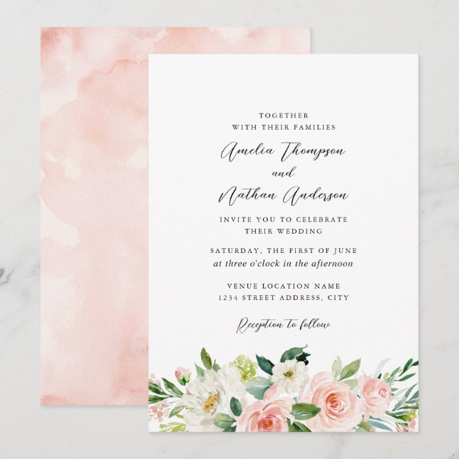 Blush Pink Country Rustic Botanical Wedding Invitation (Front/Back)