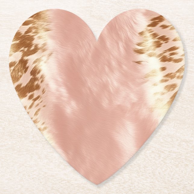 Blush Pink Cow Animal Print Paper Coaster (Front)