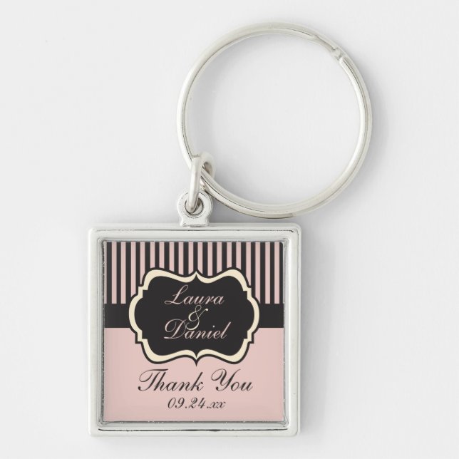 Blush Pink, Cream, and Grey Striped Thank You Keychain (Front)