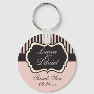 Blush Pink, Cream, and Grey Striped Wedding Favour Keychain