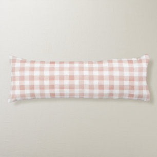 Blush Pink Cream Brown Plaid Stripes Body Pillow