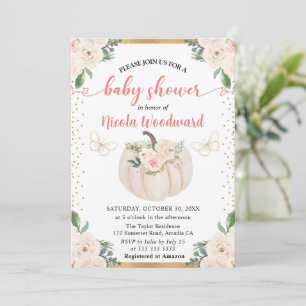 Blush Pink & Cream Floral Pumpkin Baby Shower Invitation
