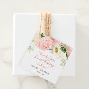 Blush pink cream floral watercolors birthday party favour tags
