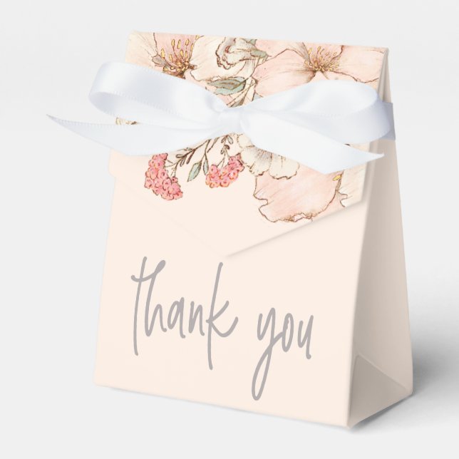 Blush Pink Cream Florals Names Date Favor Box (Front Side)