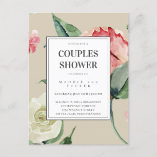 Blush Pink Cream Flowers Watercolor Bridal Shower Postcard