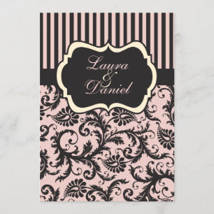 Blush Pink, Cream, Grey Damask Striped Invitation