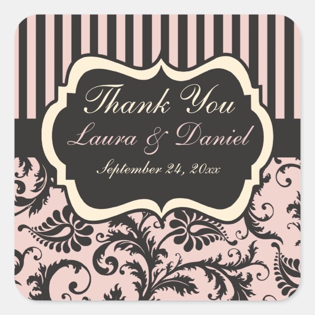 Blush Pink, Cream, Grey Wedding Favour Sticker (Front)