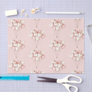 Blush Pink Cream Hearts Balloons Birthday Tissue Paper