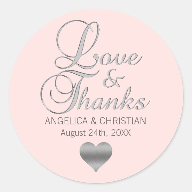 Blush Pink Cream Rose Wedding Love & Thanks Classic Round Sticker (Front)