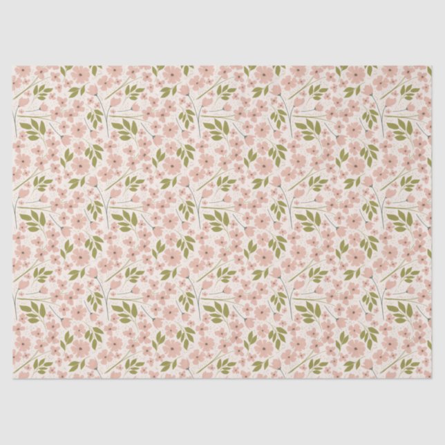 Blush Pink, Cream Spring Floral Patterned Tissue Paper (Front)