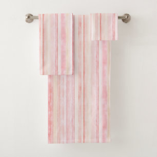 Blush Pink Cream Stripes Bath Towel Set